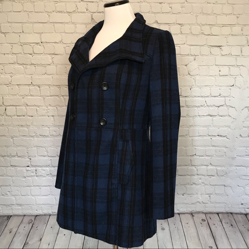 Old Navy Blue and Black Plaid Peacoat